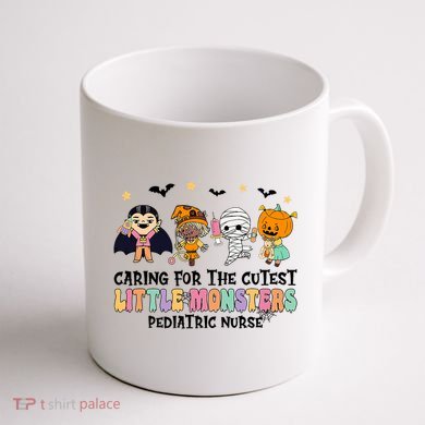Caring For The Little Monsters Pediatric Nurse Halloween Coffee Mug back