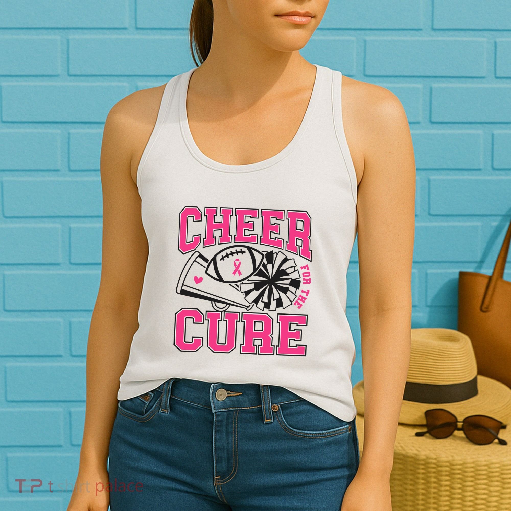 Cheer For The Cure Breast Cancer Football And Cheer Women's Tank Top