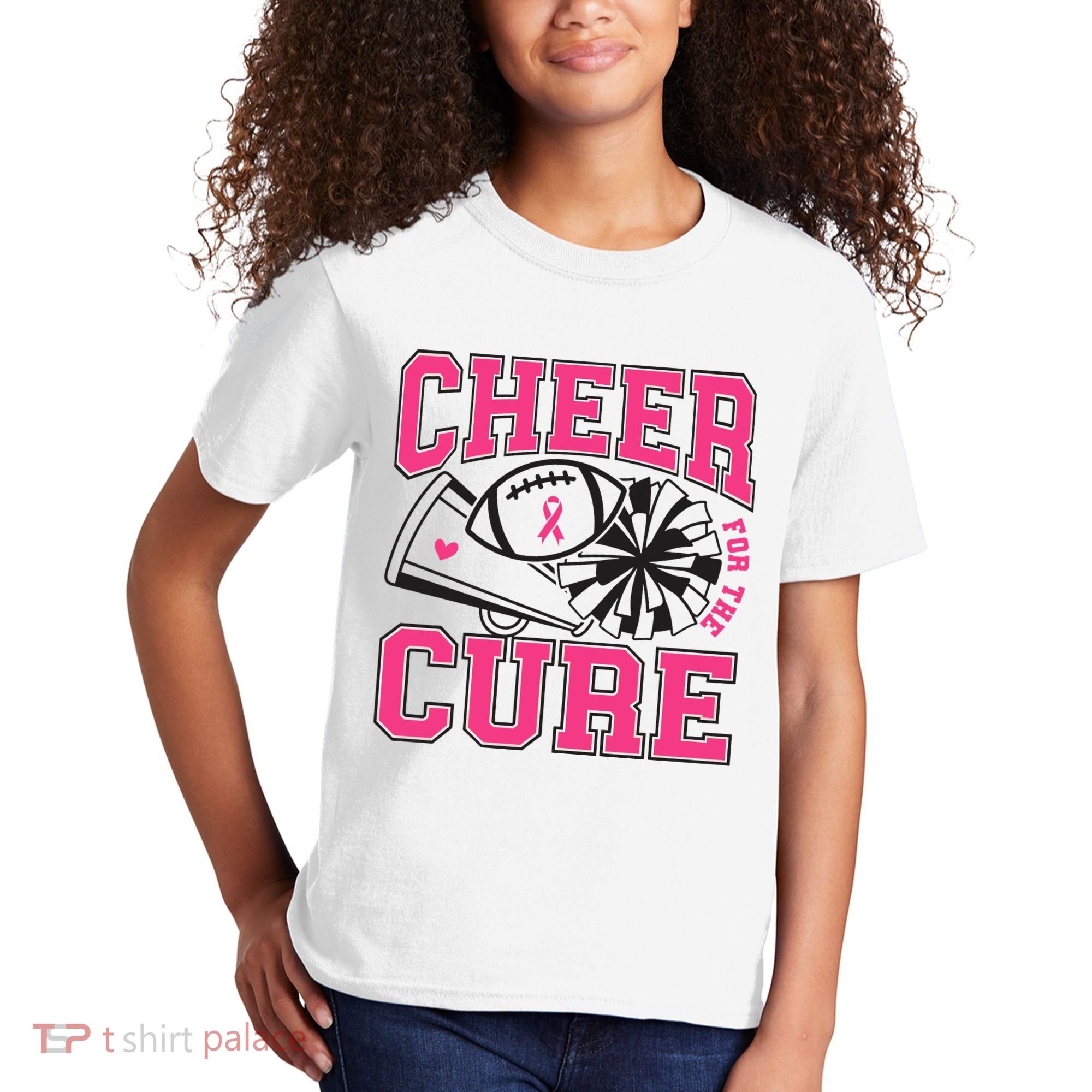 Cheer For The Cure Breast Cancer Football And Cheer Kids T-Shirt