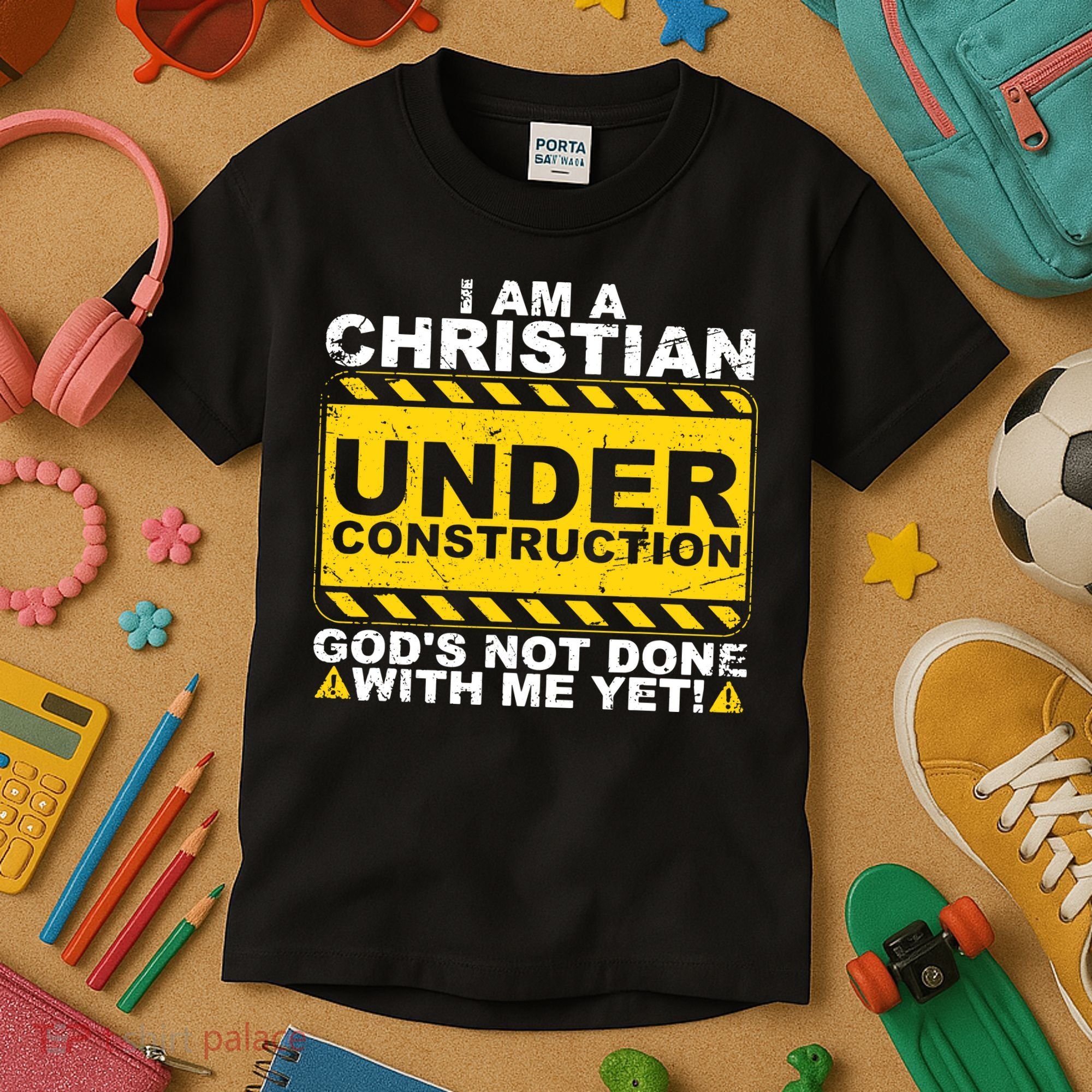 Christian Funny Under Construction Gift Catholic Kids T-Shirt
