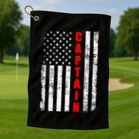 Chief Firefighter Usa Patriotic American Flag Funny Fire Gift Golf Towel thumb 1