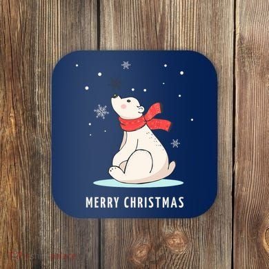 Cute Funny & Unique Christmas Polar Bear & Snow Gift Coaster