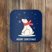 Cute Funny & Unique Christmas Polar Bear & Snow Gift Coaster thumb 0