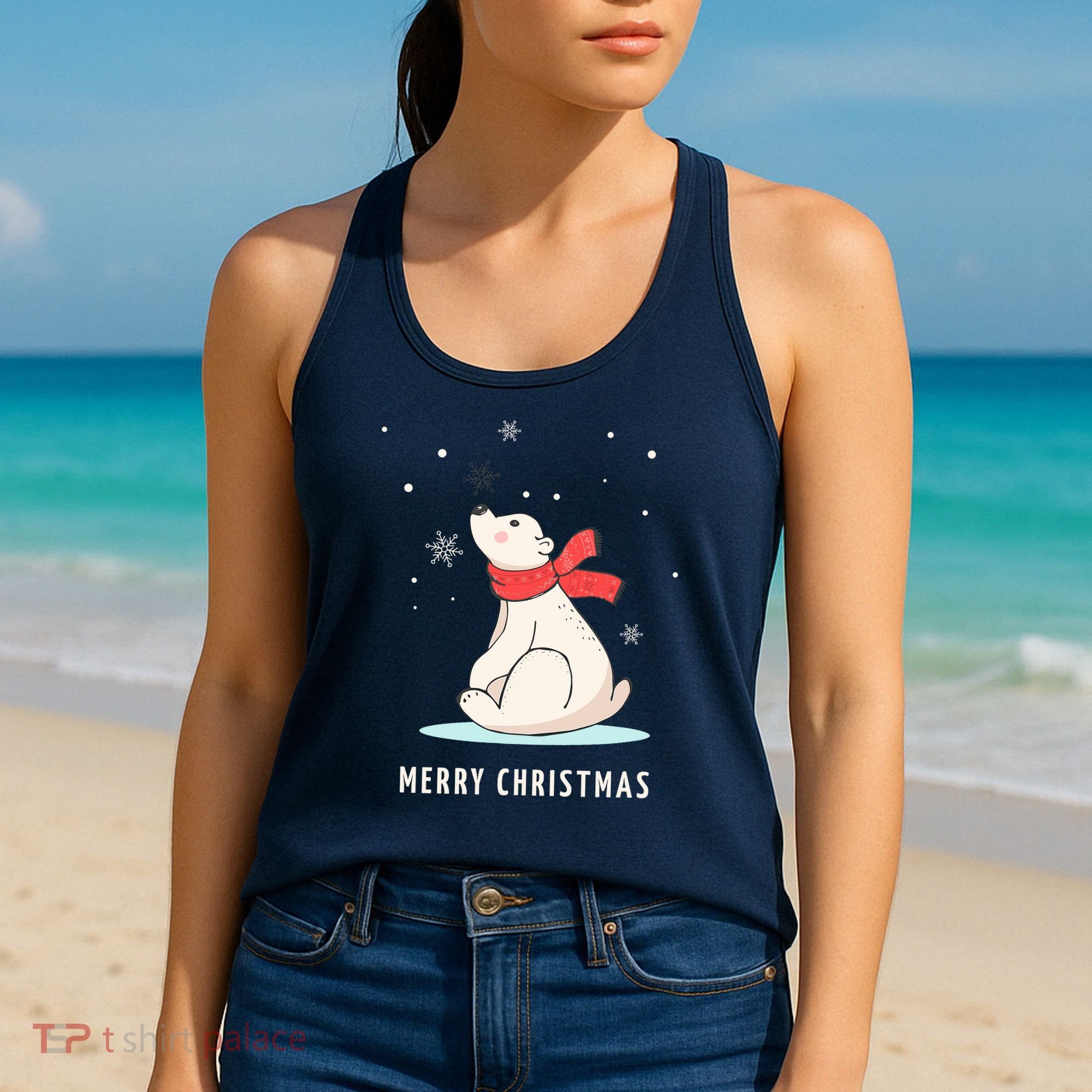 Cute Funny & Unique Christmas Polar Bear & Snow Gift Women's Tank Top