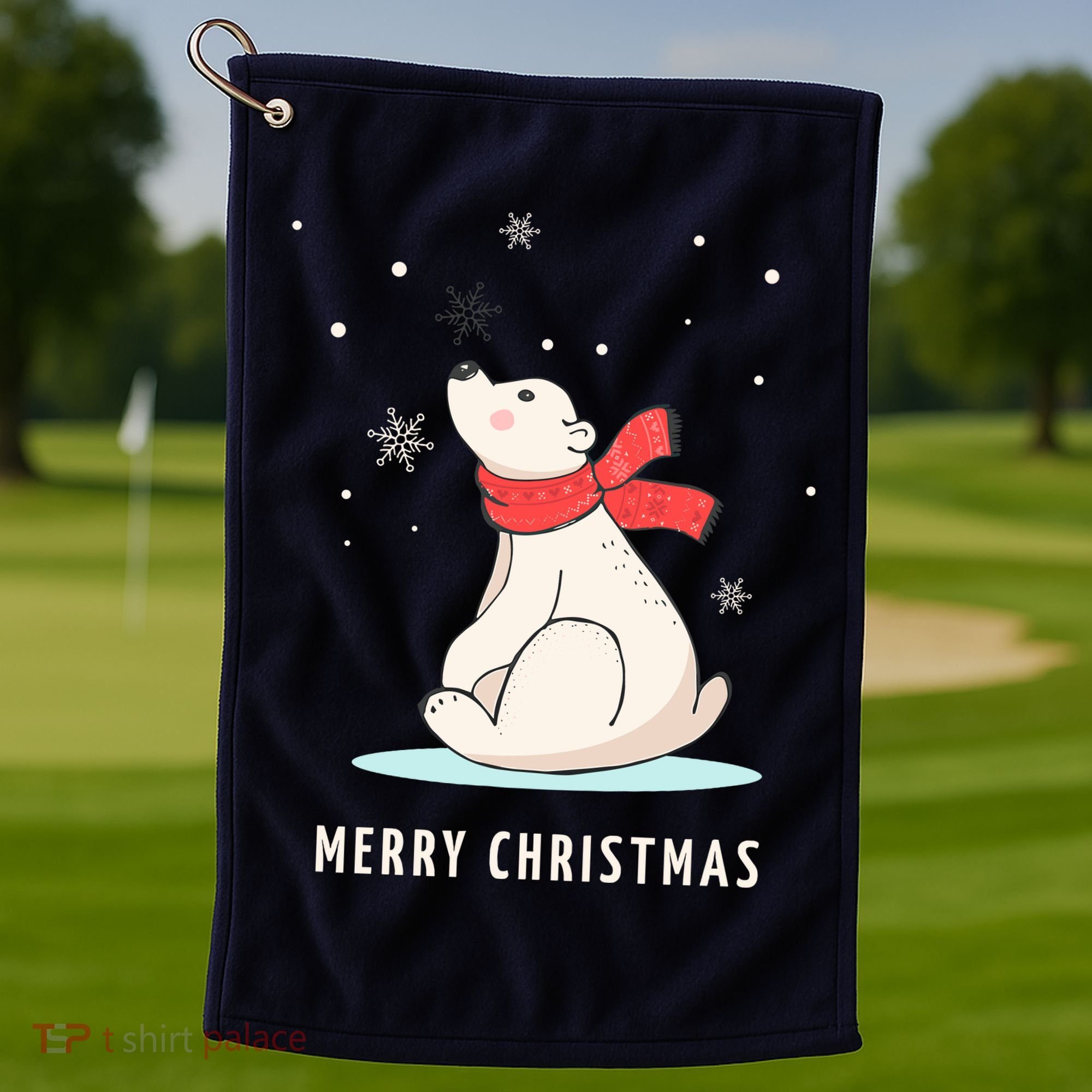 Cute Funny & Unique Christmas Polar Bear & Snow Gift Golf Towel