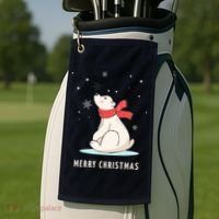 Cute Funny & Unique Christmas Polar Bear & Snow Gift Golf Towel thumb 2