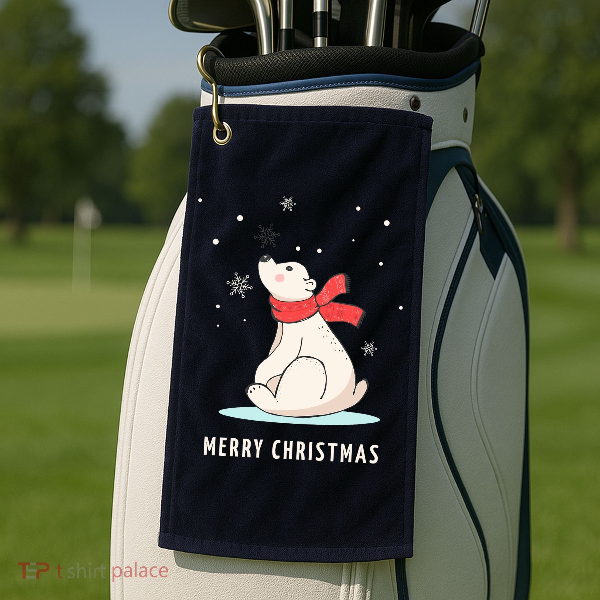 Cute Funny & Unique Christmas Polar Bear & Snow Gift Golf Towel