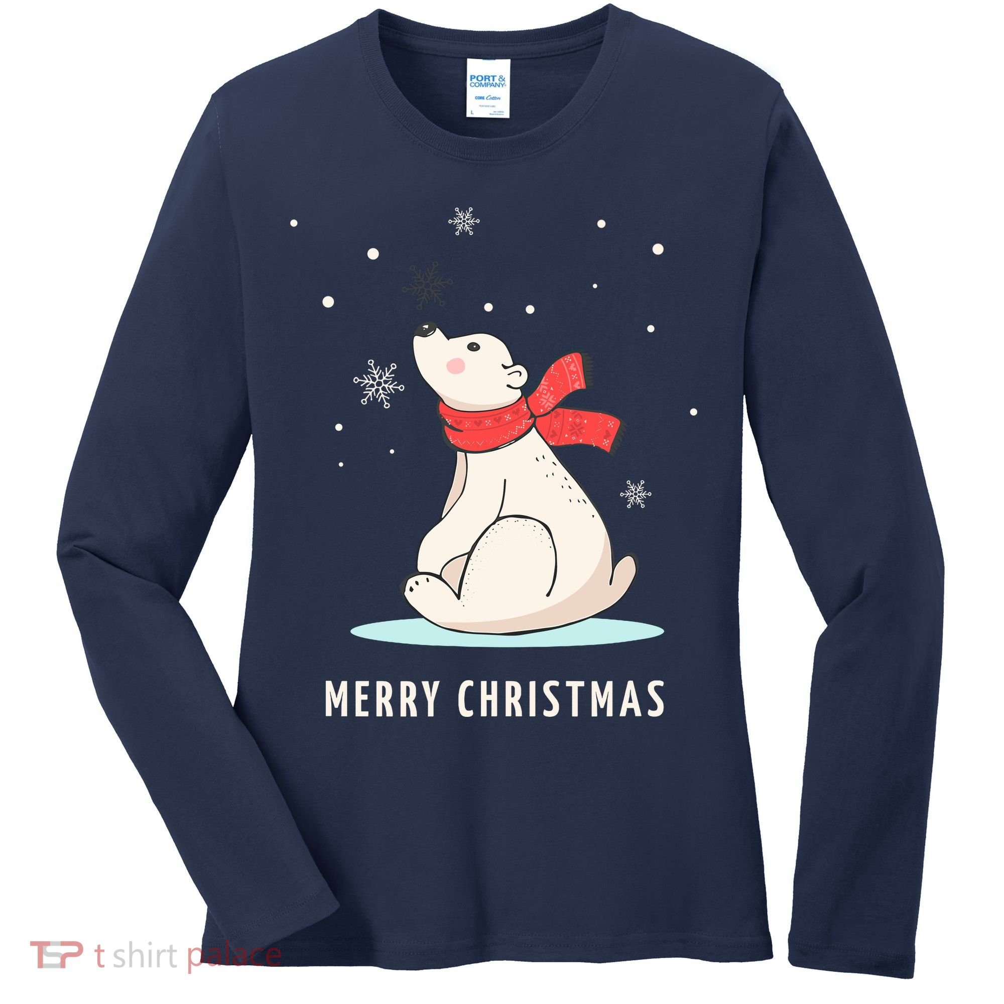 Cute Funny & Unique Christmas Polar Bear & Snow Gift Women's Long Sleeve Shirt