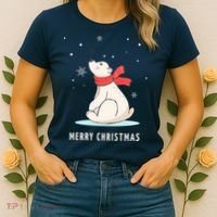 Cute Funny & Unique Christmas Polar Bear & Snow Gift Women's T-Shirt thumb 2