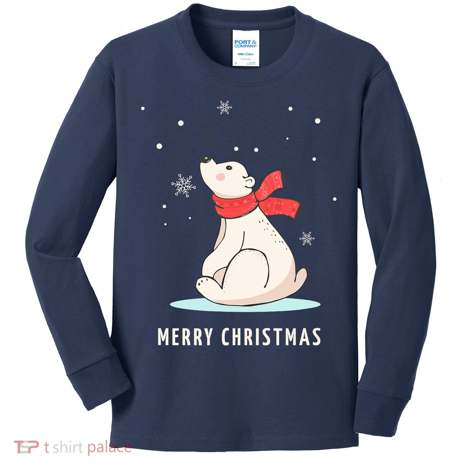 Cute Funny & Unique Christmas Polar Bear & Snow Gift Kids Long Sleeve Shirt