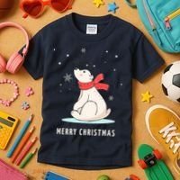 Cute Funny & Unique Christmas Polar Bear & Snow Gift Kids T-Shirt thumb 3