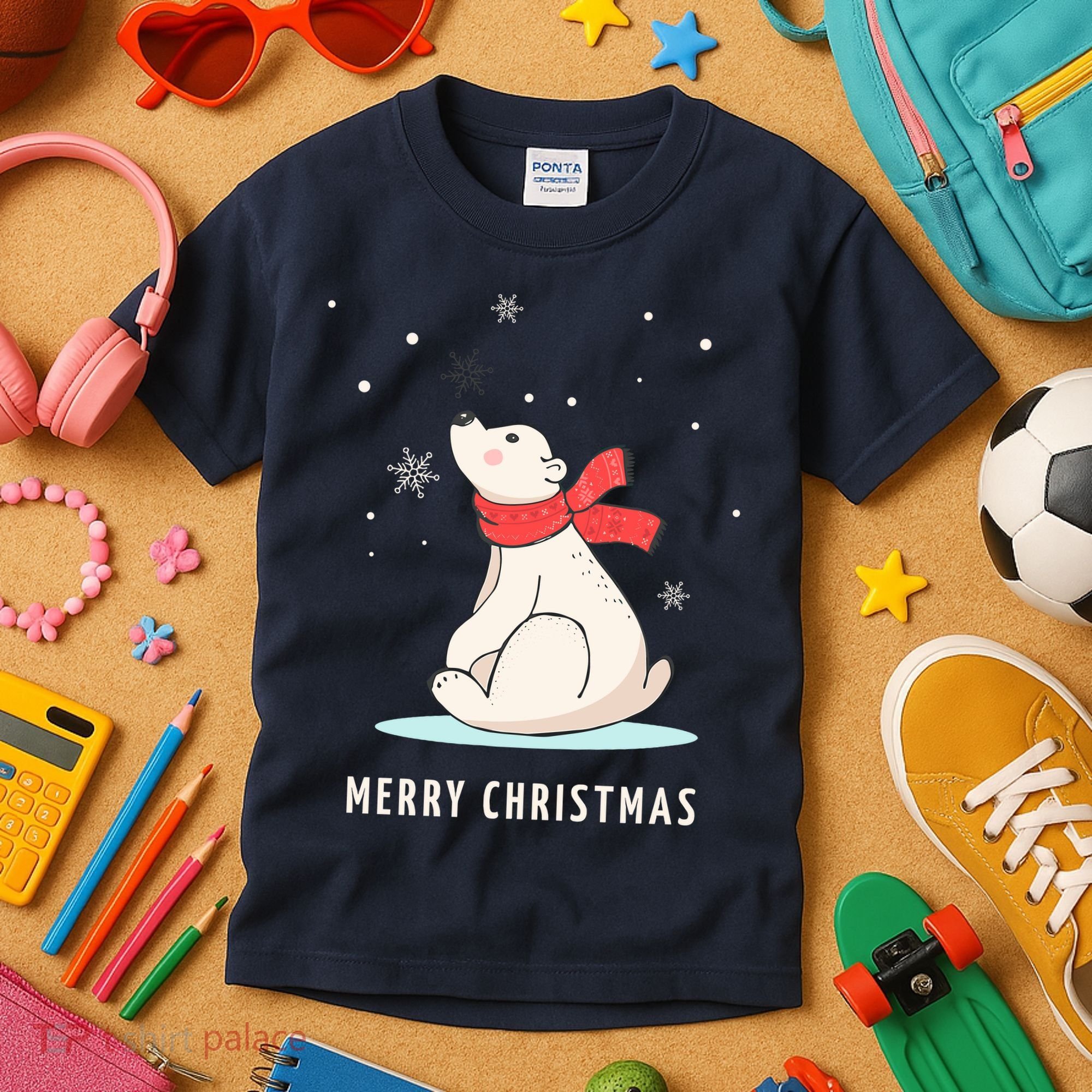 Cute Funny & Unique Christmas Polar Bear & Snow Gift Kids T-Shirt