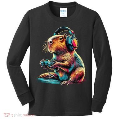 Capybara Funny Video Games Capybara Kids Long Sleeve Shirt