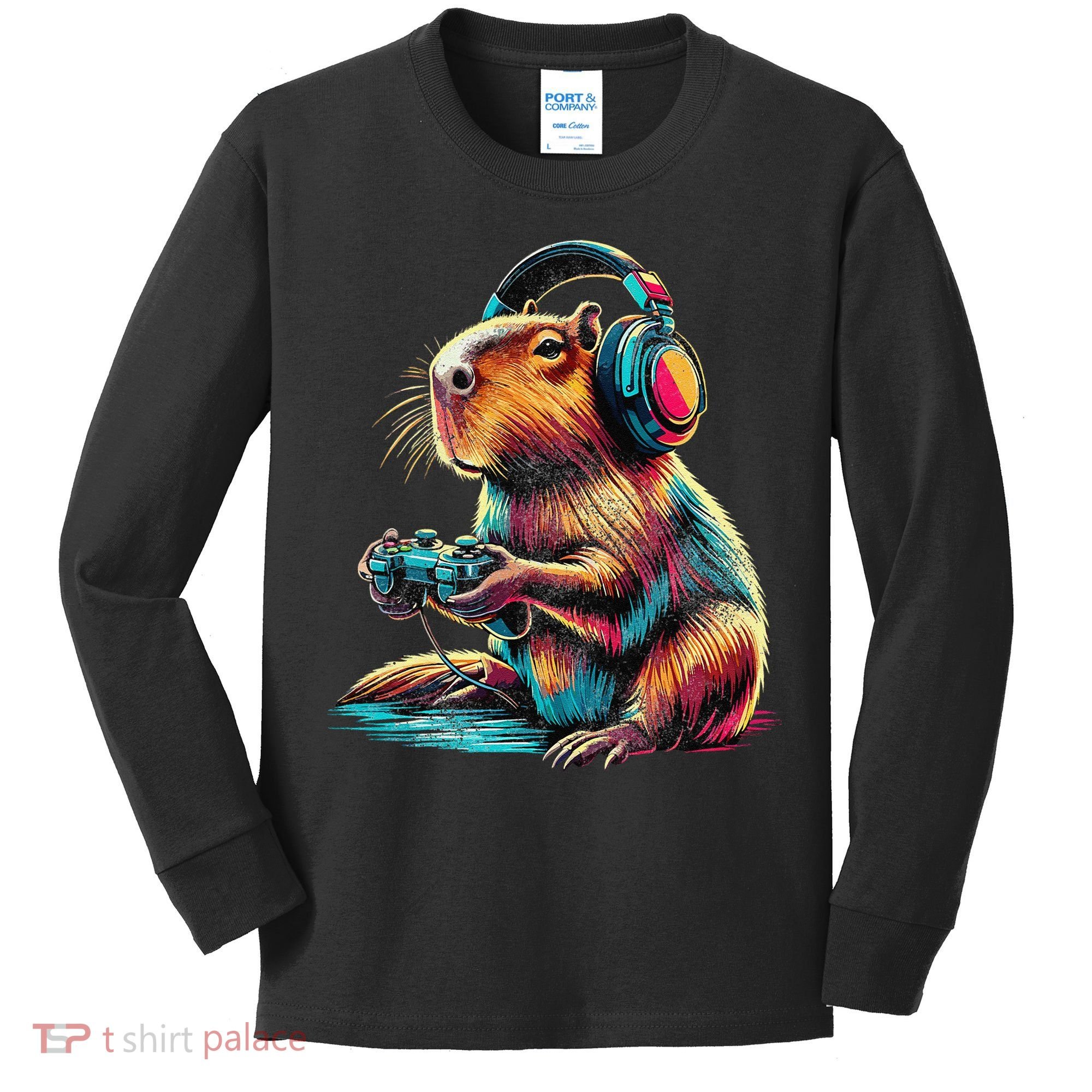 Capybara Funny Video Games Capybara Kids Long Sleeve Shirt