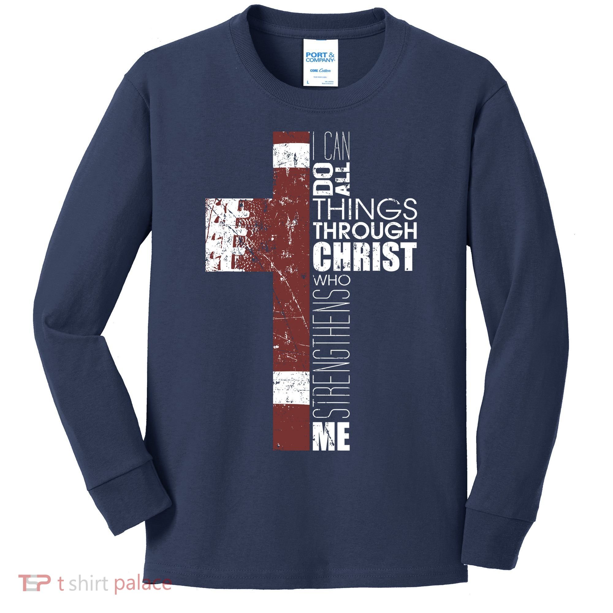 Christian Football Verse I Can Do All Things Through Christ Kids Long Sleeve Shirt