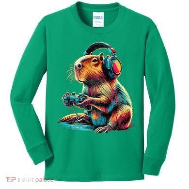 Capybara Funny Video Games Capybara Kids Long Sleeve Shirt