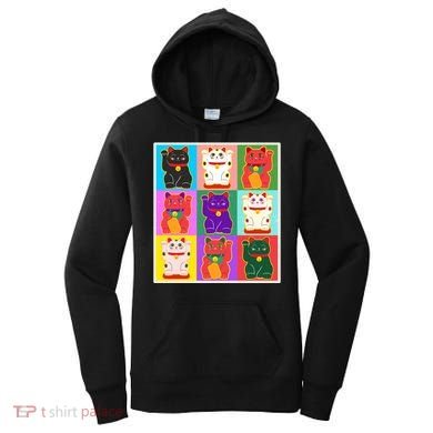 Cool Funny Vintage Japanese Lucky Cat Maneki Neko Pop Art Women's Hoodie