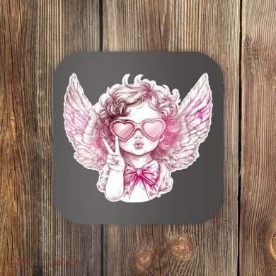 Cute Funny Valentines Day Cupid Peace Sign Coaster