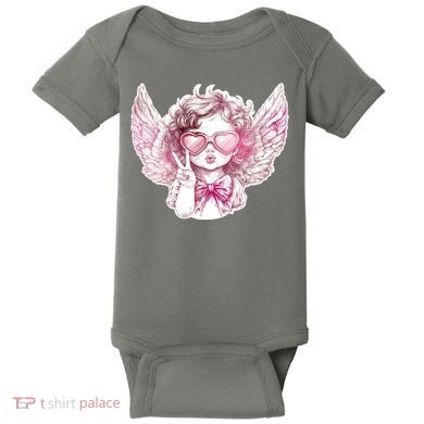 Cute Funny Valentines Day Cupid Peace Sign Baby Bodysuit