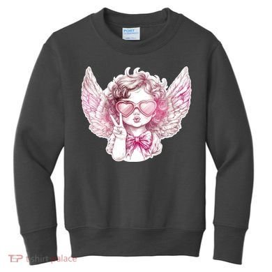 Cute Funny Valentines Day Cupid Peace Sign Kids Sweatshirt