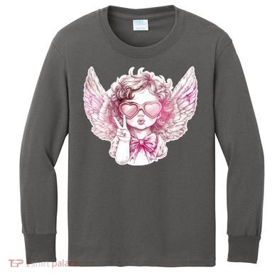 Cute Funny Valentines Day Cupid Peace Sign Kids Long Sleeve Shirt