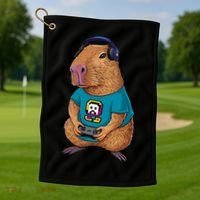Capybara Funny Video Games Capybara Great Gift Golf Towel thumb 1