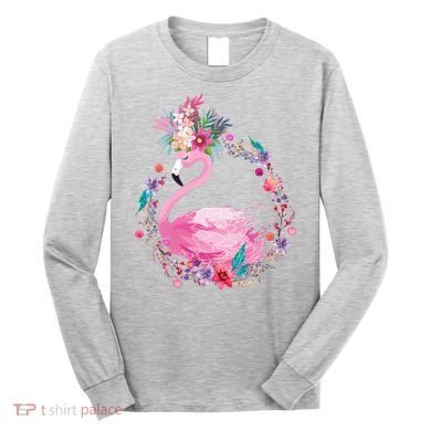 Cute Flower Wreath Flamingo Long Sleeve Shirt
