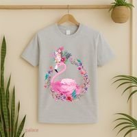 Cute Flower Wreath Flamingo T-Shirt thumb 2