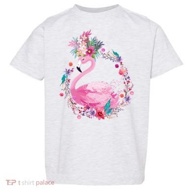 Cute Flower Wreath Flamingo Toddler T-Shirt