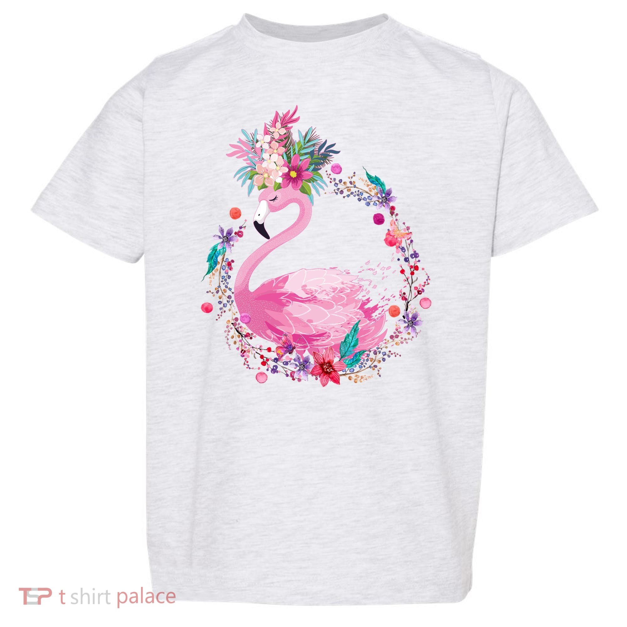 Cute Flower Wreath Flamingo Toddler T-Shirt