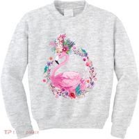 Cute Flower Wreath Flamingo Kids Sweatshirt thumb 0