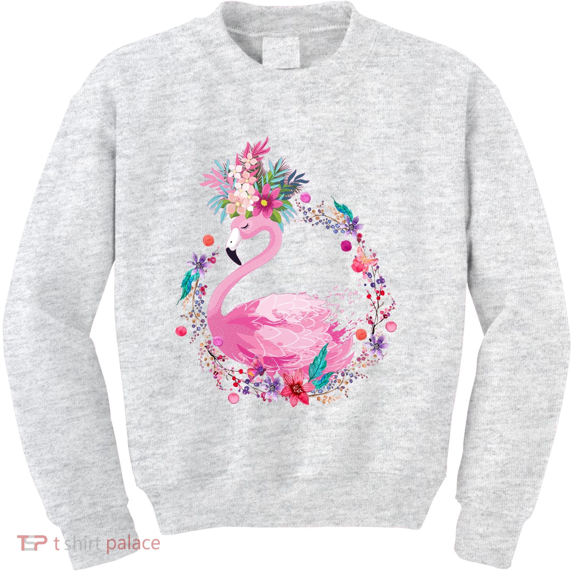 Cute Flower Wreath Flamingo Kids Sweatshirt