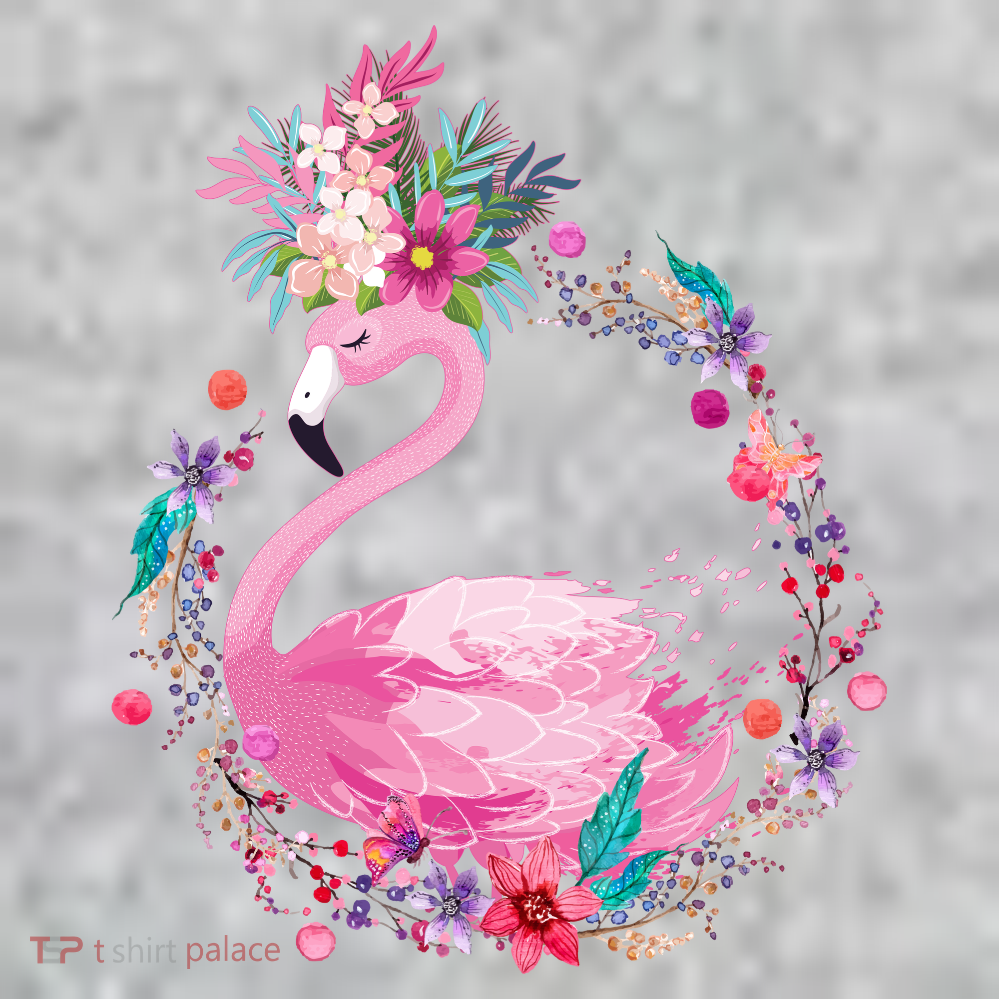 Cute Flower Wreath Flamingo Kids Sweatshirt