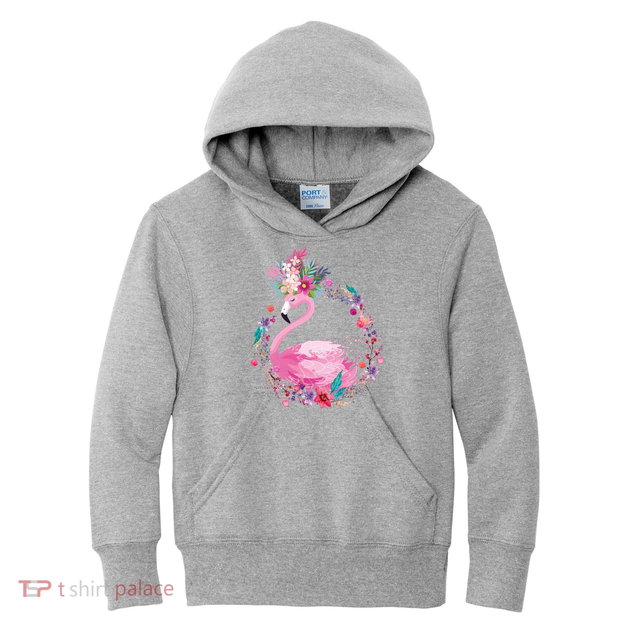 Cute Flower Wreath Flamingo Kids Hoodie