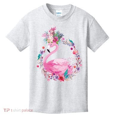 Cute Flower Wreath Flamingo Kids T-Shirt