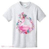 Cute Flower Wreath Flamingo Kids T-Shirt thumb 0