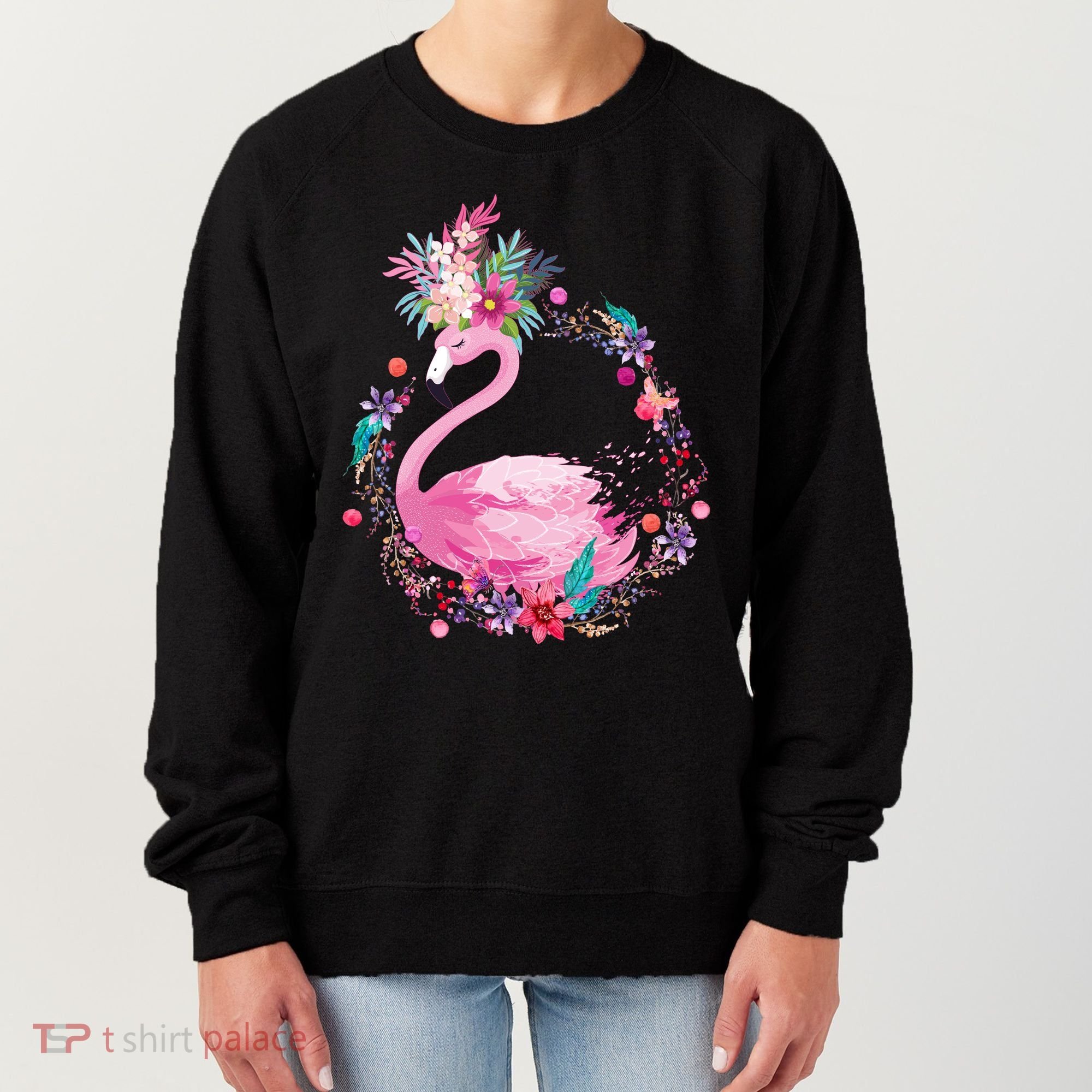 Cute Flower Wreath Flamingo Women's Sweatshirt