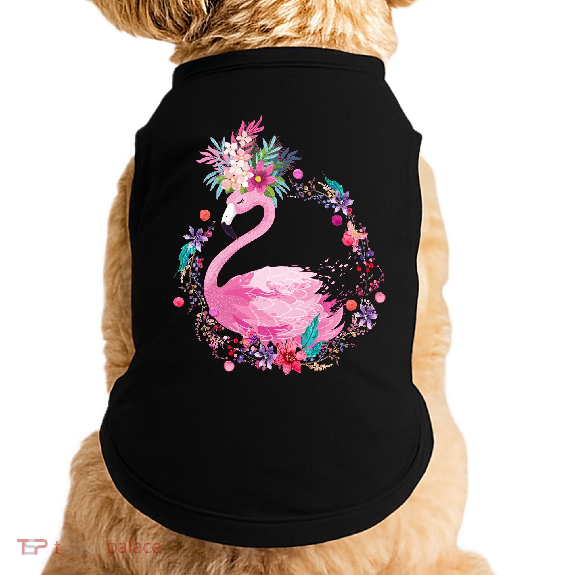 Cute Flower Wreath Flamingo Doggie Tank