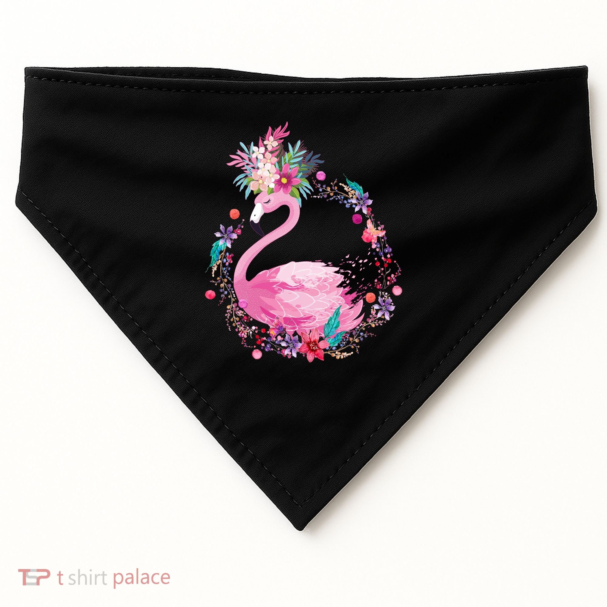 Cute Flower Wreath Flamingo USA-Made Doggie Bandana