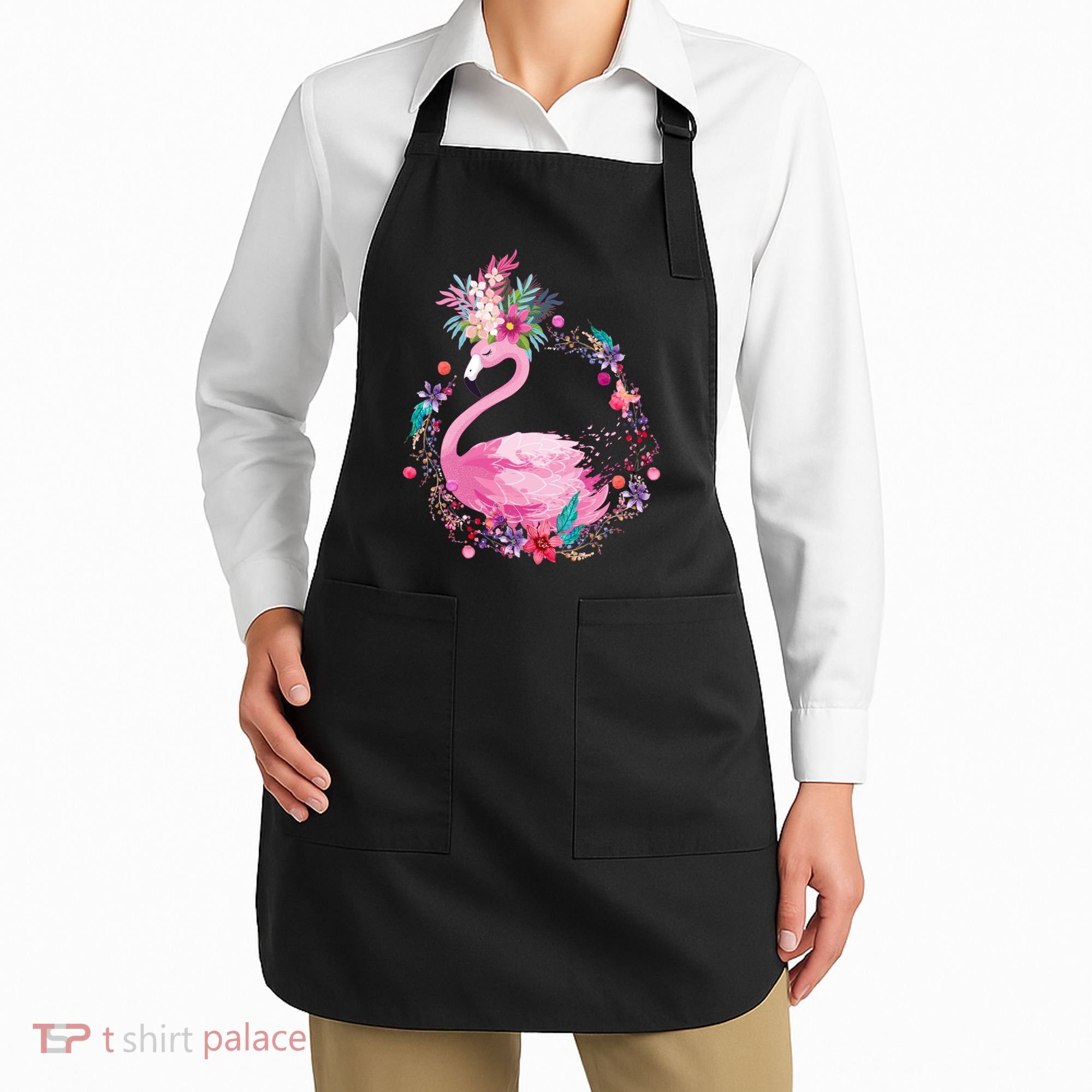 Cute Flower Wreath Flamingo Apron