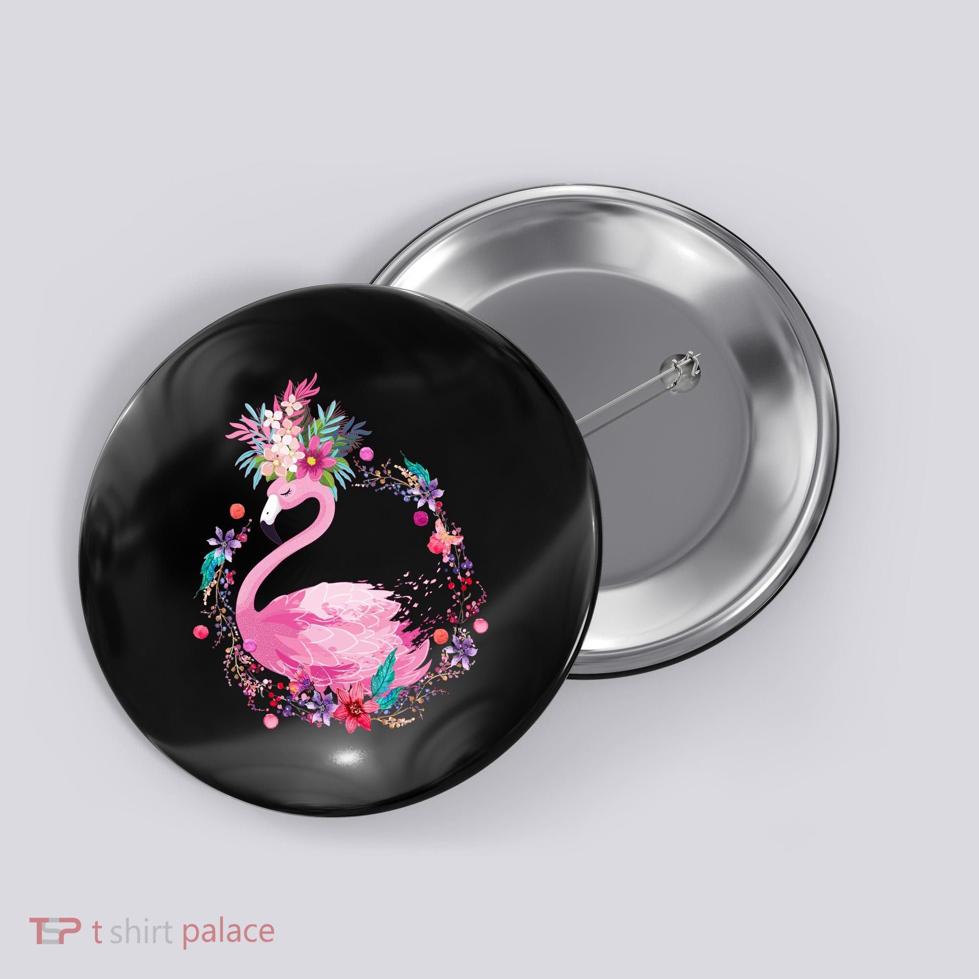 Cute Flower Wreath Flamingo Button