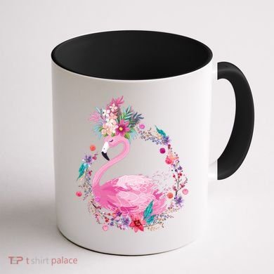 Cute Flower Wreath Flamingo Coffee Mug back