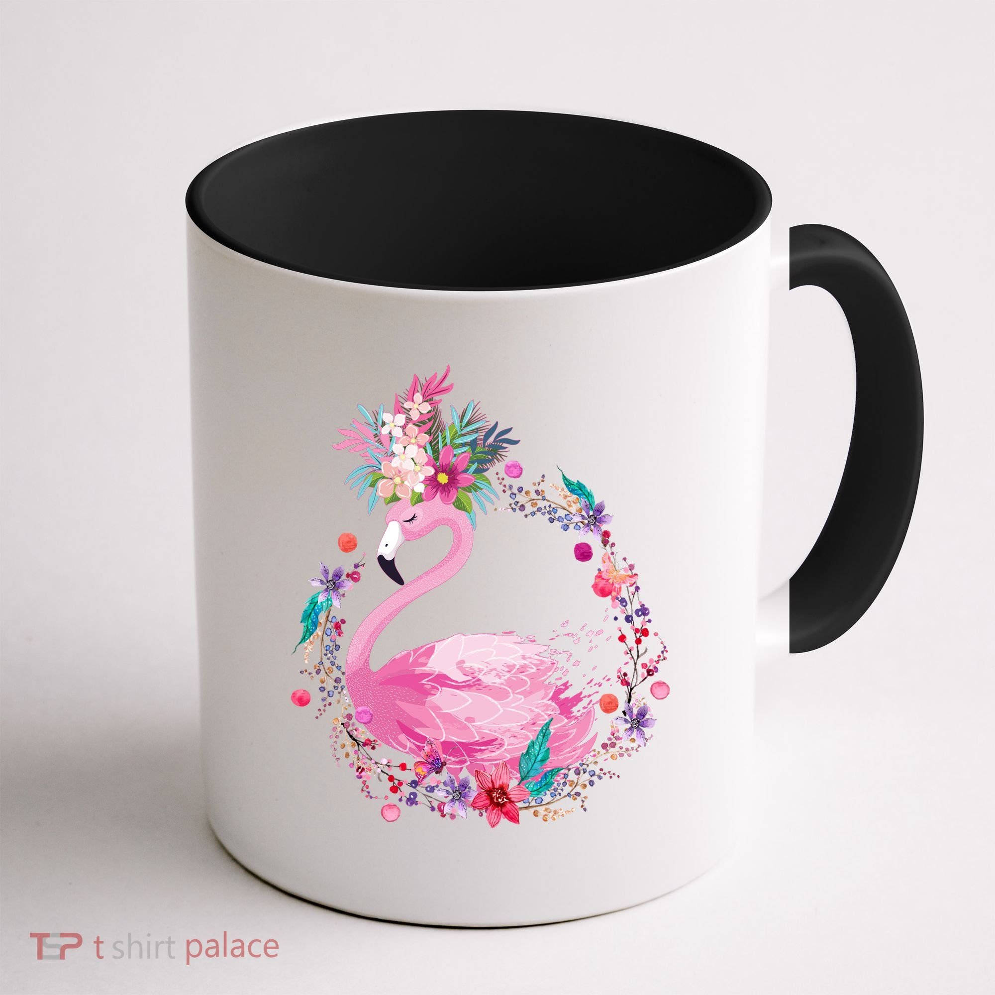 Cute Flower Wreath Flamingo Coffee Mug