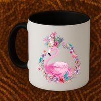 Cute Flower Wreath Flamingo Coffee Mug thumb 2