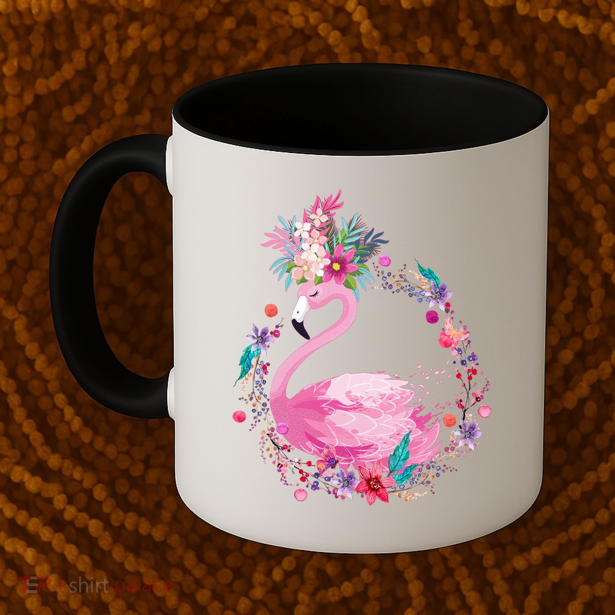 Cute Flower Wreath Flamingo Coffee Mug