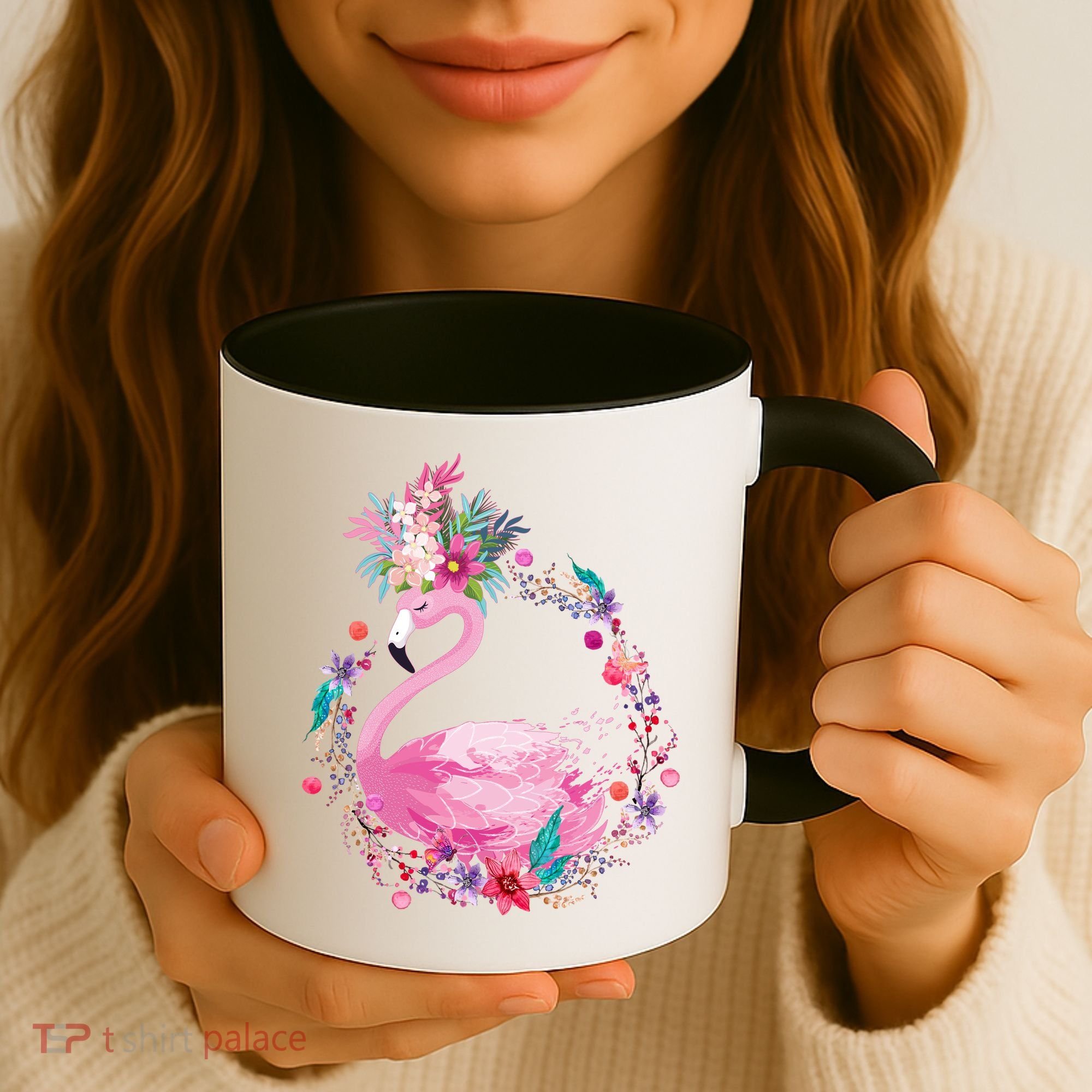 Cute Flower Wreath Flamingo Coffee Mug