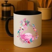 Cute Flower Wreath Flamingo Coffee Mug thumb 4