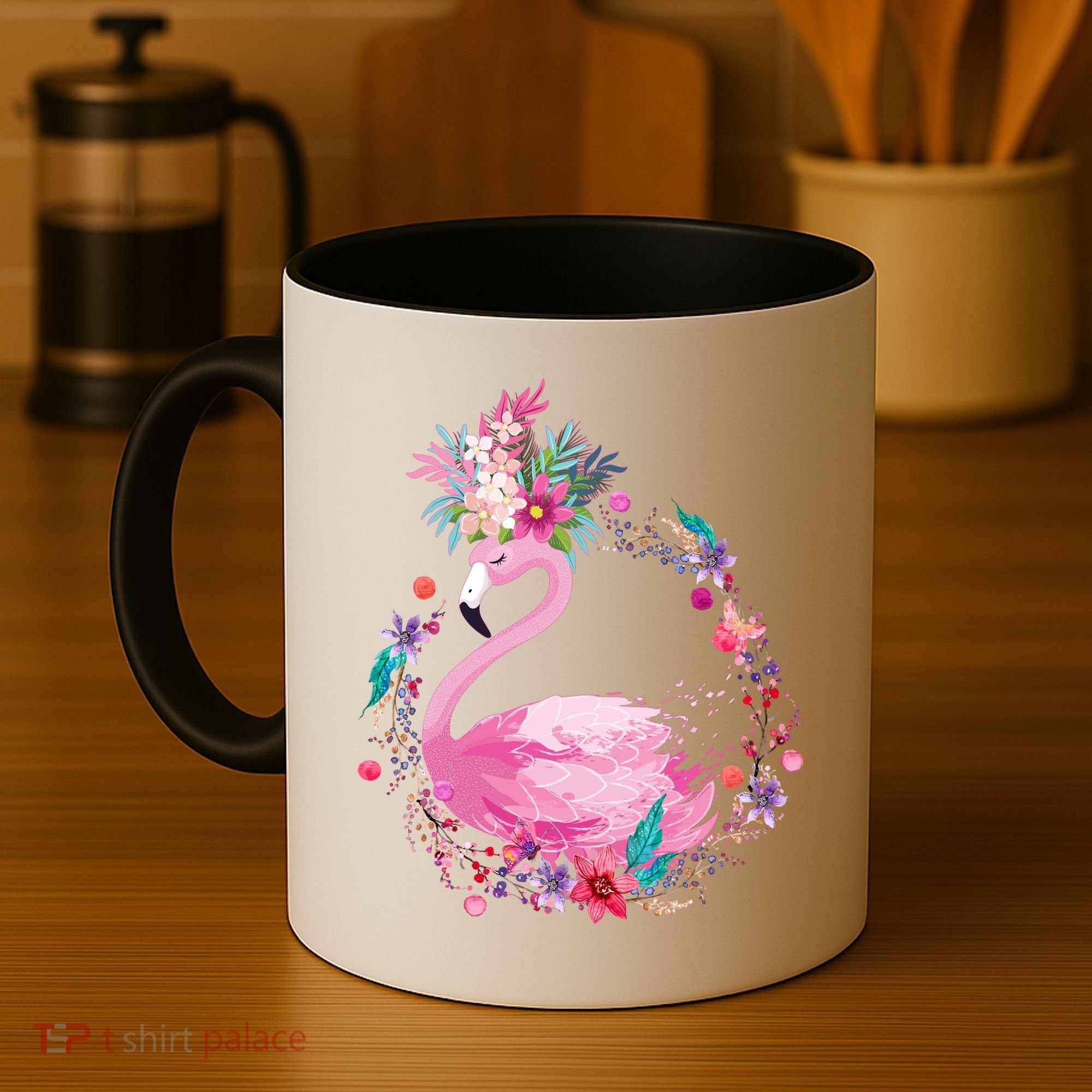 Cute Flower Wreath Flamingo Coffee Mug