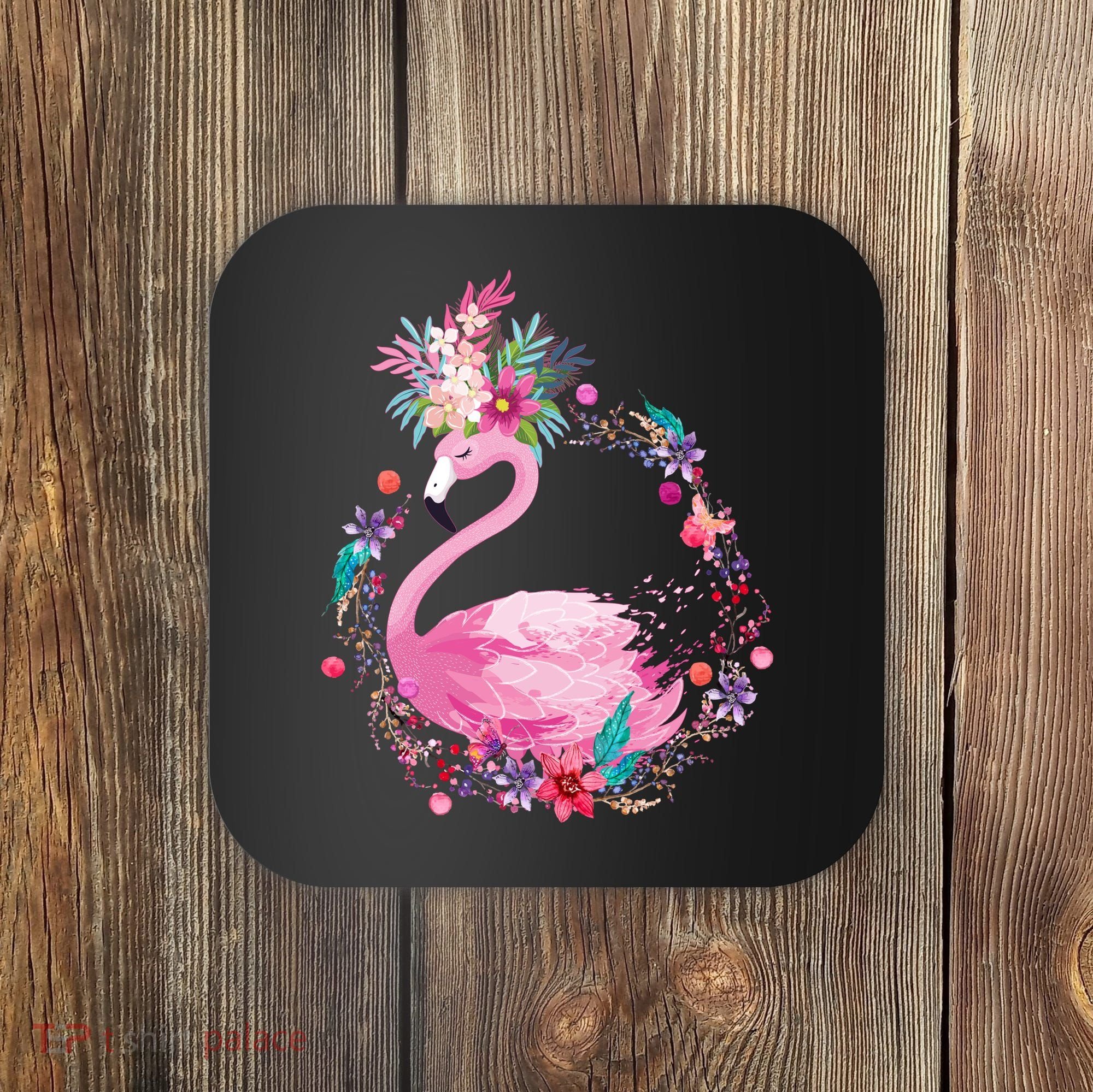 Cute Flower Wreath Flamingo Coaster