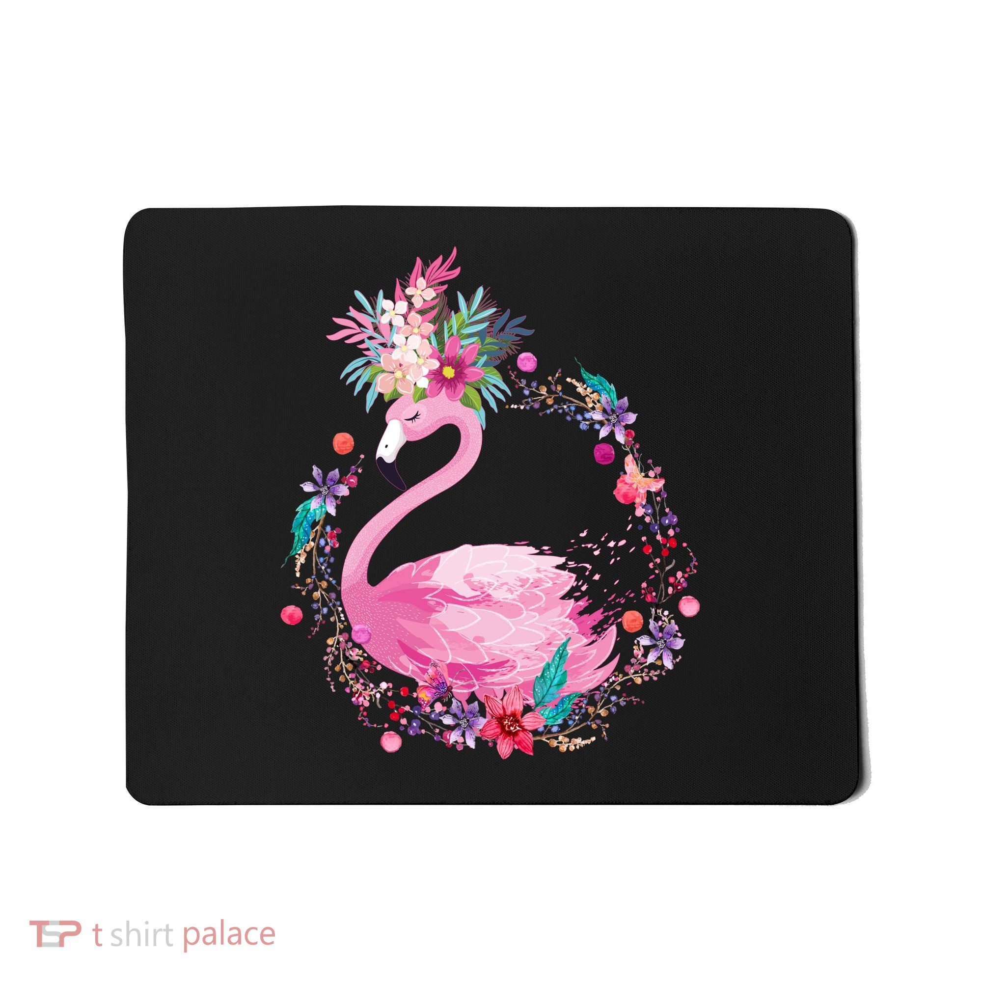 Cute Flower Wreath Flamingo Mousepad